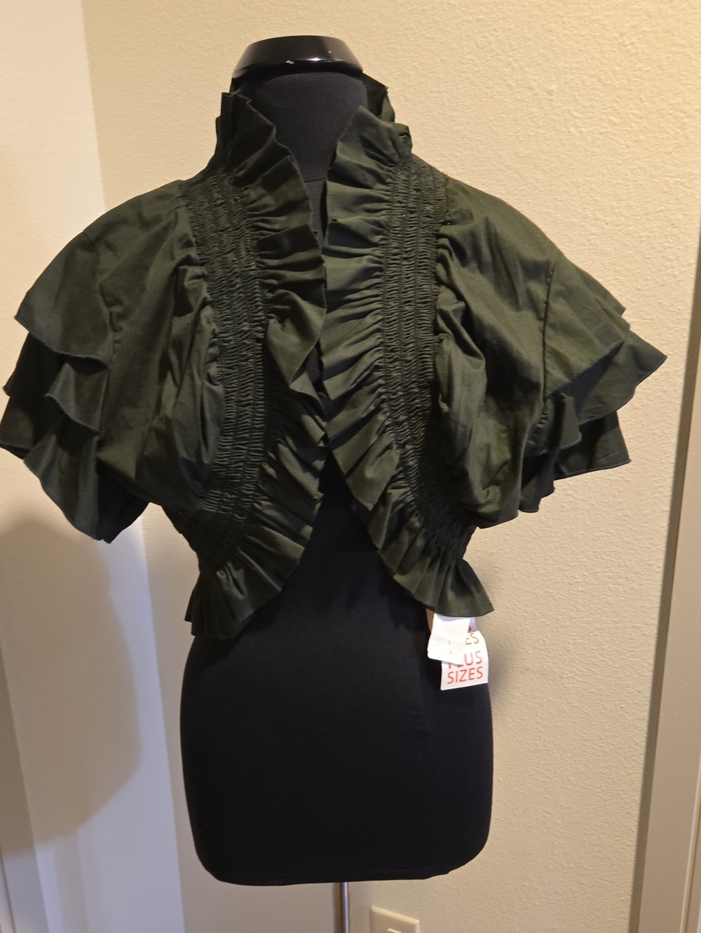 Olive Green Ruffle Crop Bolero Shrug